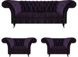 Set Completo 3 Divani A Tre Posti In Tessuto Viola 2X Poltrone Arredo Chesterfield