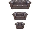 Set Completo Chesterfield 3 Pezzi Divano Soggiorno Marrone Divani Arredamento