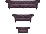 Lusso Set Di Divani Viola Soggiorno Chesterfield Design Set 3Pcs Tappezzeria Tessile