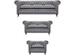 Set Di Divani Chesterfield In Tessuto Imbottitura Tessile Divano Set 3 Pezzi Nuovo