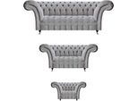 Set 3Pcs Lusso Tre Posti Con Due Posti Divani Poltrone Tessile Nuovo Chesterfield