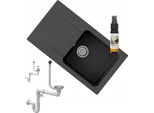 Granitan | Granitspüle ADA - 775 x 435 mm - Schwarz - Einbauspüle mit Syfon und Pflegeprodukt