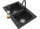 Granitan | Granitspüle VERSO - 2 Kammern - Schwarz - inkl. Küchenarmatur und Pflegeprodukt