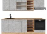 Vicco Cucina Componibile R-Line, 240 Cm , Pl Rovere, Calcestruzzo/Quercia Dorata