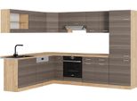 Vicco Cucina Angolare Completa R-Line, 227 X 287 Cm Senza Piano Di Lavoro, Grigio Nobile/Rovere Dorato
