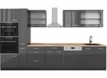 Vicco Cucina Completa R-Line, 350 Cm , Pl Rovere, Antracite Lucido/Antracite