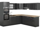 Vicco Cucina Angolare Completa R-Line, 237 X 247 Cm , Pl Rovere, Antracite Lucido/Antracite