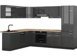 Vicco Cucina Angolare Completa R-Line, 227 X 287 Cm , Pl Rovere, Antracite Lucido/Antracite