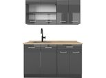 Vicco Cucina Monoblocco R-Line, 140 Cm , Pl Rovere, Antracite Lucido/Antracite
