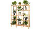 Costway Scaffale Per Piante In Bambù, Scaffale In Piedi Con 5 Livelli E Appendiabiti, Scaffale Per Piante A Scala Di Fiori Scaffale Divisorio Per Ambienti Scaffale Per Fiori 114X31X141Cm
