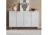 Credenza Merax Con Quattro Ante Incise E Ripiani Interni Regolabili, Cassettiera Con Maniglie In Metallo E Gambe Sferiche