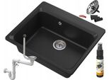 Granitan | Granitspüle ZANTE - 619 x 522 mm - Schwarz - Einbau mit Syphon und Pflegeprodukt