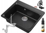 Granitan | Granitspüle ZANTE - 619 x 522 mm - Schwarz gepunktet - mit Zubehör und Pflegeprodukt