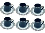 Servizio Da 12 Pezzi, Tazze Da Caffè E Demitasse Con Piattini In Porcellana Nera 90 Ml