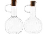 Set Di 2 Bottiglie Per Olio E Aceto "Luana Doppio"" In Vetro Borosilicato Con Tappo In Legno"