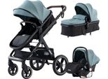 Luxus Kinderwagen - Kinderwagen 3 in 1 - leicht - Kinderwagen - Kinderwagen 3-in-1 inkl. Kindersitz - Kinderwagen Maxi Cosi - Buggy 3 in 1 - Neugeborenes - Grn/Schwarz