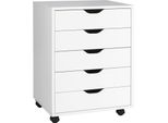 Costway Mobile Con 5 Cassetti, Schedario Mobile Con Ruote, Cassettiera Per Ufficio, Cassettiera Per Ufficio, Bianco