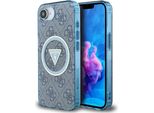 Etui Guess Iml Metal Glitter 4G Circle Triangle Magsafe Do Iphone 16E Niebieski