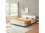 Letto Matrimoniale Imbottito 'Albacete' 160X200Cm Struttura Letto A Doghe Bianco