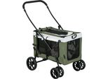 Pawhut Passeggino Per Cani 2 In 1 Pieghevole Per Cani E Gatti Fino A 10 Kg Passeggino Per Gatti Con Cuscini Finestre A Rete Porte Cestino Portaoggetti Passeggino Per Gatti Verde Scuro