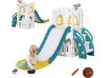 Scivolo Per Bambini Aiyaplay, 4 In 1, Scivolo Per Bambini Con Canestro, Scivolo Telescopico Con Canestro Per Bambini Da 1 A 3 Anni, Per Interni, Giallo 70 X 177 X 92 Cm