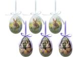 Ciondolo Pasquale Clayre & Eef Set Di 6 Uova Ø 7X10 Cm In Plastica Multicolore Coniglio