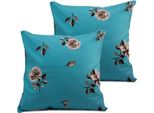 Home Elements Federa 40X40 Cm, Set Di 2, Fiori Blu