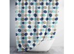 Tenda Da Doccia Tessile A Pois Blu Beige 200X200 Cm, Incl. Anelli Per Tenda Da Doccia Incl. Pesi