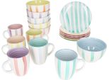 Beach Pastello Stripes Set Da 18 Pezzi Per La Colazione Piatto Ciotola Tazza Gres Porcellanato