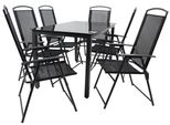 7-tlg Gartenmöbel Sitzgruppe Gartenmöbel Glas Tisch Stühle Hochlehner Set 140 Schwarzglas