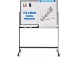 Lavagna Mobile Bifacciale Costway, 120 X 80 Cm, Lavagna Magnetica Regolabile In Altezza Con Rotelle, Supporto E Vassoio Portapenne, Accessori Inclusi Per Scuola, Ufficio, Casa