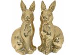 Coniglietti Pasquali Decorativi Dorati Seduti, Coppia Di Coniglietti Per La Decorazione Pasquale Dall'aspetto Antico, H16,5 Cm, 2 Pezzi