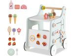 Costway Girello Per Bambini 2 In 1, Girello In Legno Con Portaoggetti, Negozio Di Dolci Su Ruote Con Gelato, Slider, Labirinto, Piatto E Cucchiaio