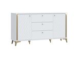 Casa Dolce Cassettiera White Hill 232, Bianco E Oro, 160,5X41,5X87 Cm, Angoli Arrotondati, 3 Cassetti, 2 Armadi Con Ripiani