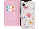 Avizar, Custodia Per Iphone 16E Motivo Fiori, Tracolla Per Carte Di Credito, Bianco