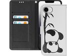 Avizar, Custodia Per Iphone 16E Motivo Panda, Cinturino Per Carte Di Credito, Bianco/Nero
