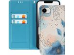 Avizar, Custodia Per Iphone 16E Motivo Floreale Elegante, Tracolla Per Carte Di Credito, Blu