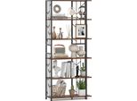 Costway Libreria Geometrica Moderna A 6 Ripiani Con Struttura In Metallo Pesante Scaffale Espositivo Indipendente Con 2 Kit Antiribaltamento Marrone Rustico