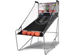 KOMFOTTEU Basketballautomat klappbar, elektronische Basketballwurfmaschine mit 2 Basketballkörbe, Basketball Schießmaschine inkl. 4 Bälle & Pumpe, Basketballkorb mit Ständer Punktezähler (Grau)