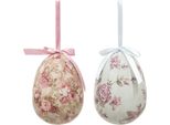 Ciondolo Pasquale Clayre & Eef Set Di 2 Uova Ø 9X12 Cm Fiori Di Plastica Multicolore