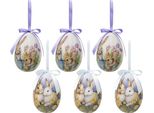 Ciondolo Pasquale Clayre & Eef Set Di 6 Uova Ø 7X10 Cm In Plastica Multicolore Coniglio