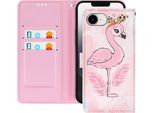 Avizar, Custodia Per Iphone 16E Con Motivo Fenicottero, Cinturino Da Polso, Scomparto Per Carte, Rosa Chiaro