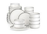Malacasa Set Di Stoviglie In Ceramica, Elegante Design Rotondo, Opzioni 18/36 Pezzi, Set Da 36 Pezzi Con Bordo Nero
