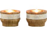 Set Di 2 Portacandele Vintage In Legno Boho Decorazione 5,5Cm