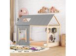 Letto Per Bambini Fortuna Lai 90X200 Con Protezione Anticaduta E Rete A Doghe, Letto Per Bambini A Forma Di Casa, In Legno Di Pino Massiccio - Letto Per Bambini, Ragazzi, Ragazze, Letto Per Bambini, Letto Da Terra, Natura + Grigio
