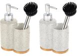 Portasapone Home Esprit Beige Grigio Argentato Bambù Acciaio Inox Dolomite 11,5 X 6,5 X 18,5 Cm (2 Pezzi)