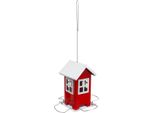 Mangiatoia Per Uccelli In Metallo Rosso E Bianco H19Cm - Moderna Mangiatoia Per Uccelli Da Giardino