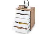 Costway Mobile Con 5 Cassetti, Schedario Mobile Con Ruote, Carrello Cassettiera Per Ufficio, Cassettiera Per Ufficio (Naturale)