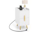 Comodino Costway Con Stazione Di Ricarica, 2 Cassetti E Porte Usb, Tavolino Stretto, Cassettiera Da Letto 32X40X60Cm