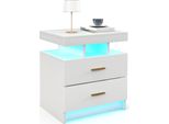 Comodino Costway Con Illuminazione Led E 2 Cassetti, Tavolino Con Colori Regolabili, Comodino Cassettiera, 50X40X58Cm Bianco